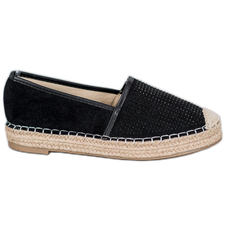Best Shoes Schwarze Espadrilles mit Kristallen gelb