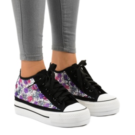 JX-61 schwarze Spitzenturnschuhe lila rosa