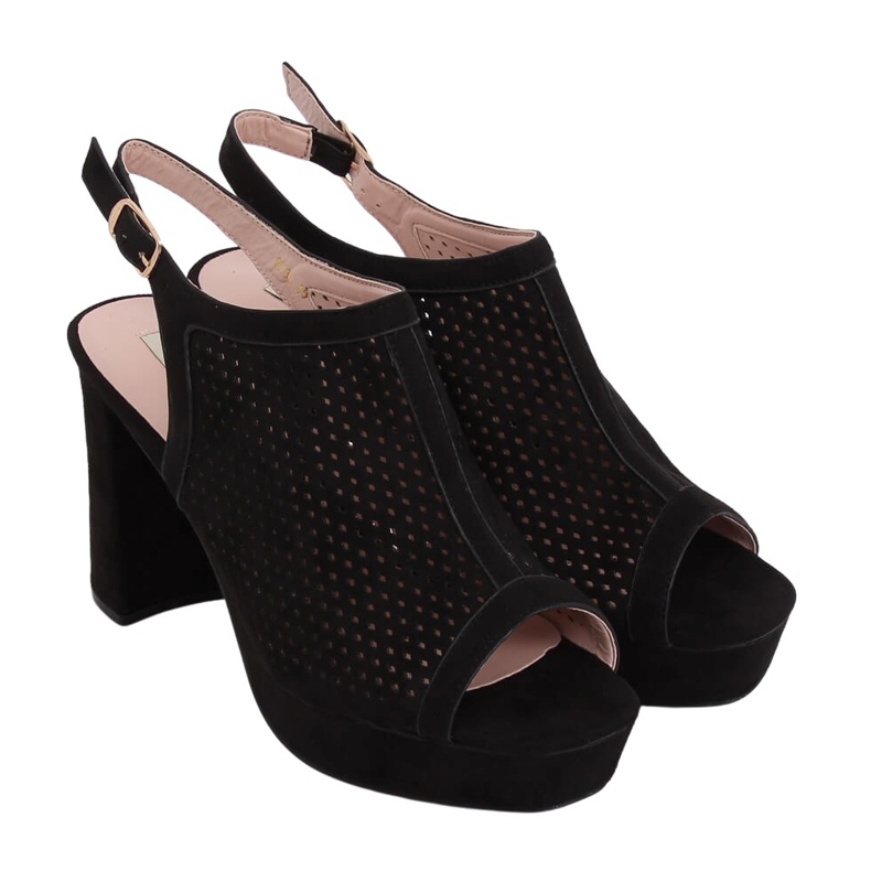 Schwarze, durchbrochene Sandalen mit hohem Absatz 9R82 Black