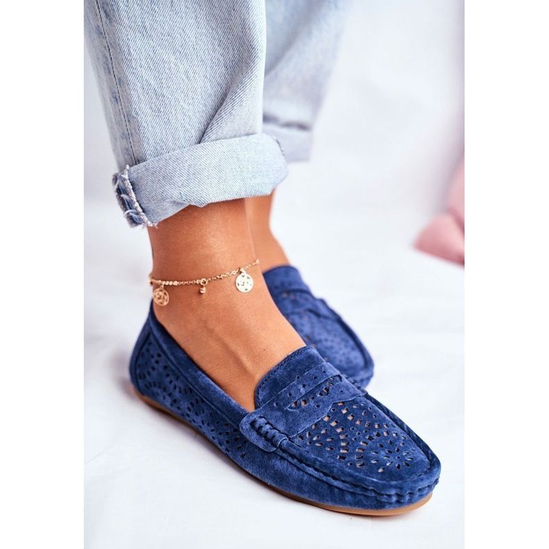 S.Barski Durchbrochene Loafer aus Wildleder in Marineblau LR92309 navy blau