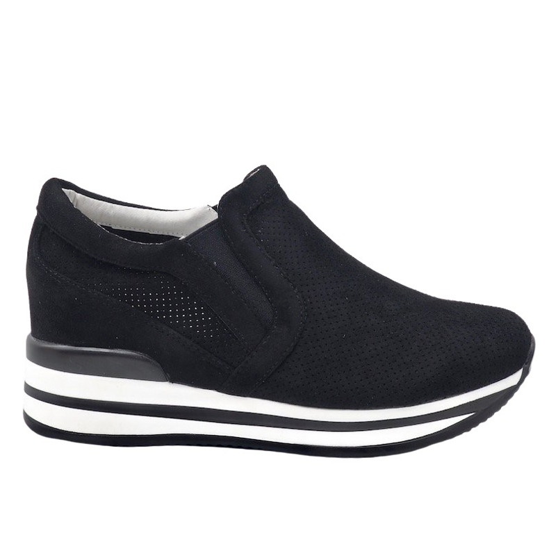 Schwarze Sneakers mit durchbrochenen Keilabsätzen RQ259
