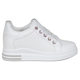 SHELOVET Durchbrochene Schuhe mit verstecktem Keil weiß