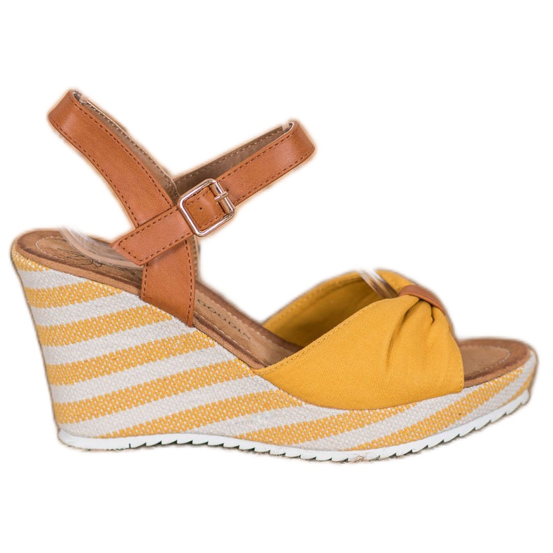 Goodin Gelbe Sandalen mit Keilabsatz braun