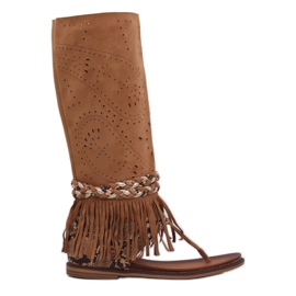 Boho Flip-Flops mit Kamel NS130P Kamelschaft braun