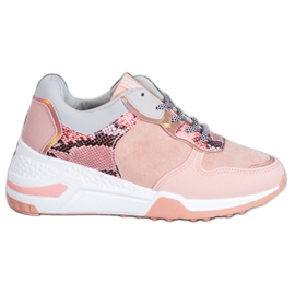 SHELOVET Sneakers mit Schlangenprint rosa