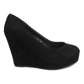 Schwarze Wildleder-Pumps am Keilabsatz LEI-108