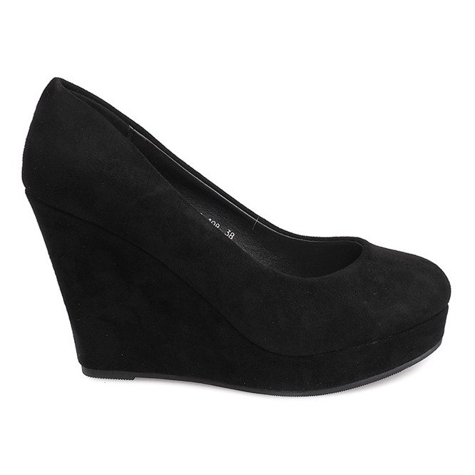 Schwarze Wildleder-Pumps am Keilabsatz LEI-108