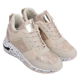 Beige und goldfarbene Sportschuhe mit Keilabsatz