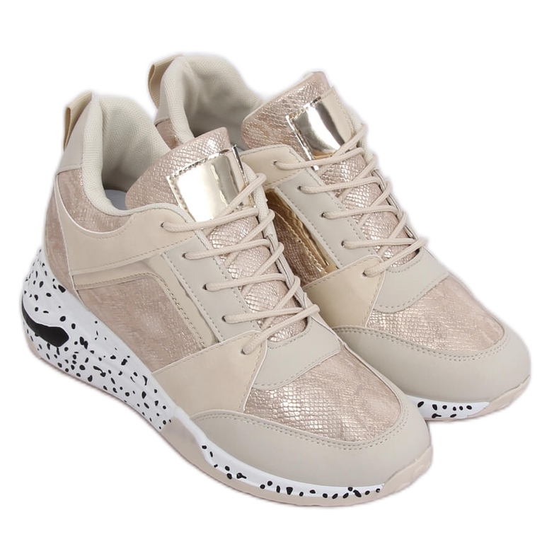 Beige und goldfarbene Sportschuhe mit Keilabsatz