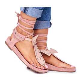 Lu Boo Damen Sandalen mit Schnürung Japanisches Puderrosa Mara