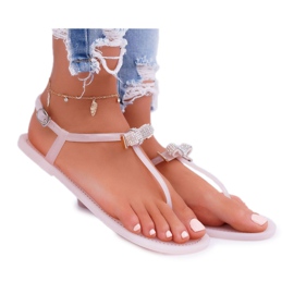 LU BOO Damen Sandalen Flip-Flops Meliski mit Pink Lomba Pailletten rosa