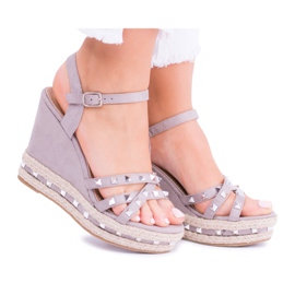 SEA Graue Sandalen für Damen mit Keilabsatz Amare Studs
