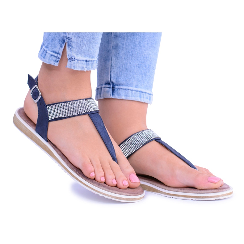 S.Barski Damen Vamos Marineblaue flache Sandalen navy blau