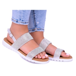 Lu Boo Damen Sandalen in Silber mit perfektem Zirkonia grau