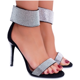 Damen Sandalen mit hohem Absatz Lu Boo mit Cubic Zirkonia Klettverschluss Schwarz Show