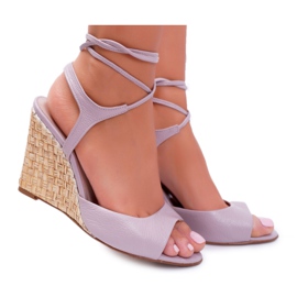 Sandalen mit Keilabsatz Laura Messi 1944 Leder Hellviolett Lenormo lila