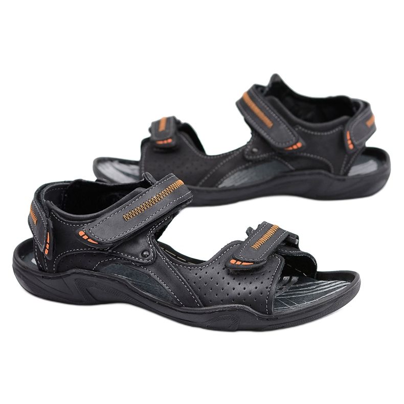 Gino Tuzzi Schwarze polierte Ledersandalen mit Klettverschluss Nicola