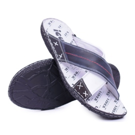 Iguana Hausschuhe für Herren in Marineblau aus hellem Leder Okay navy blau