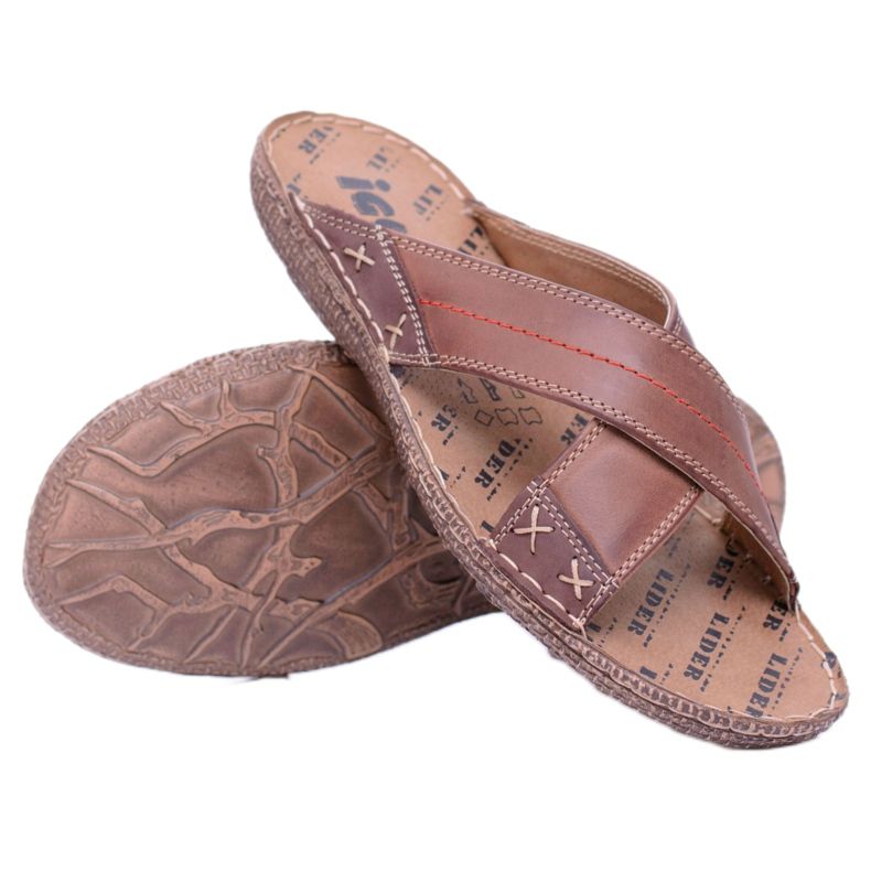 Iguana Braune Herrenhausschuhe aus hellem Leder Okay