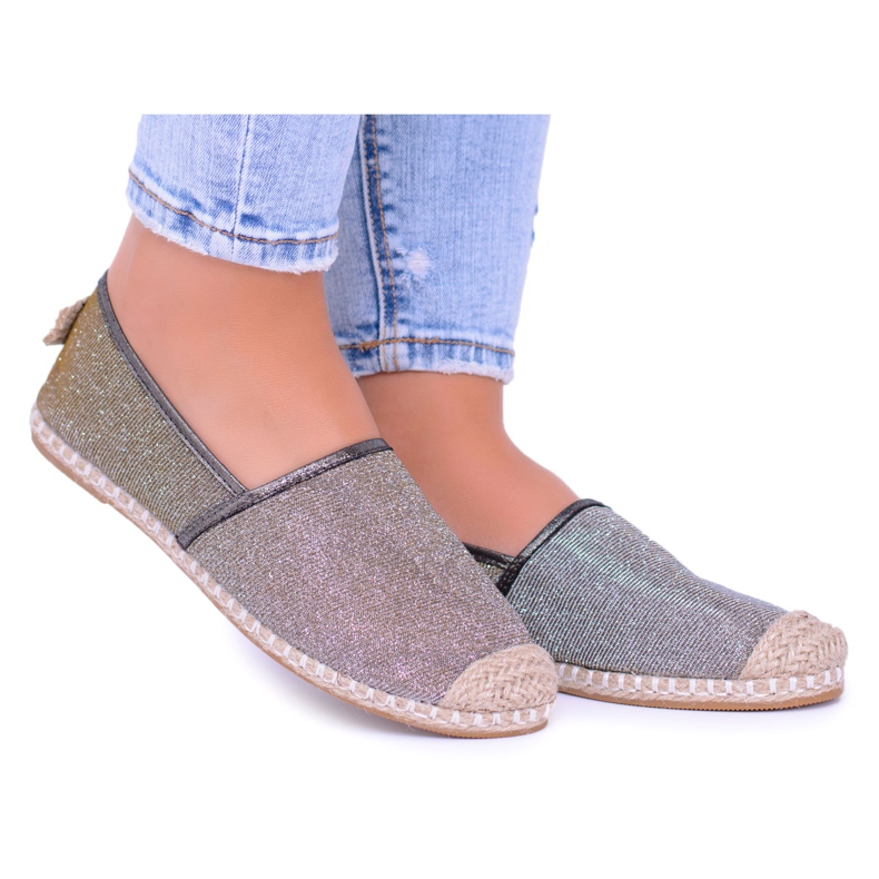 Lu Boo Glitzer Damen Espadrilles Slip On Miravet beige golden