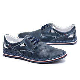 Joker Marineblaue Herrenschuhe aus perforiertem Leder Arturo