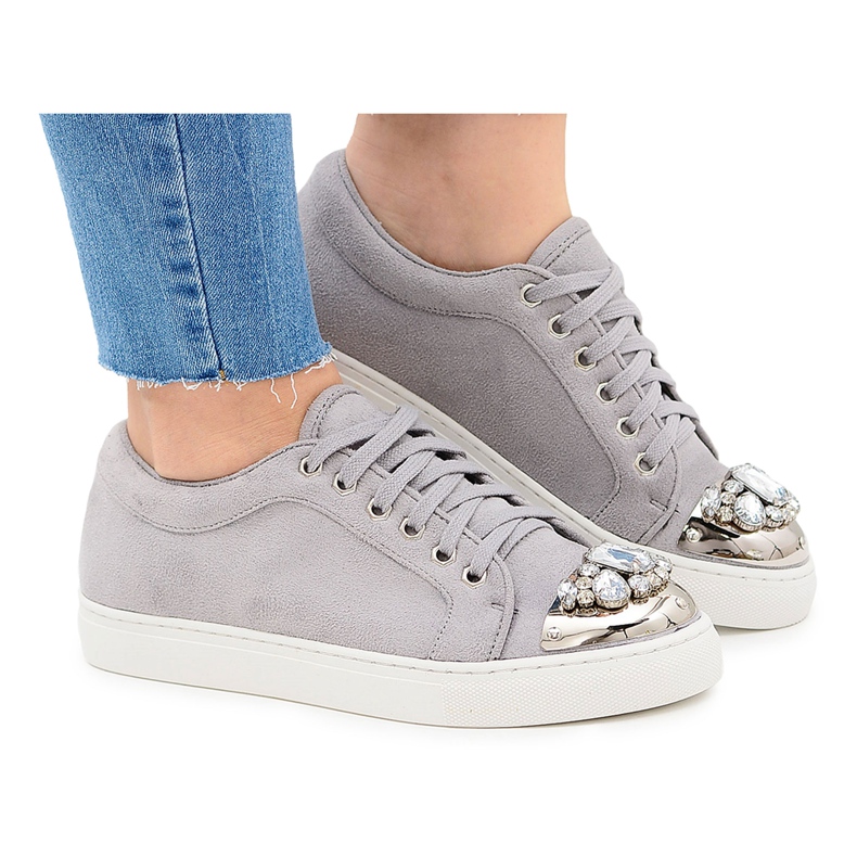 Lu Boo Graue Sneakers mit glänzenden Kristallen