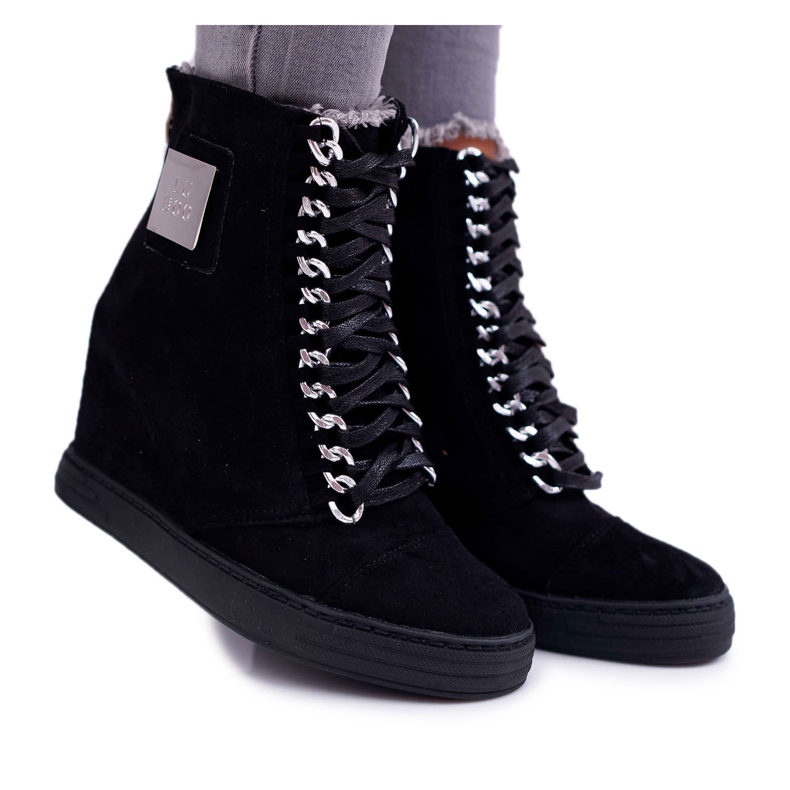 Lu Boo | Wildleder schwarze Sneakers Monica Silver Chain
