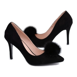 Schwarze Stilettos für Damen Wildleder Lu Boo Pompon