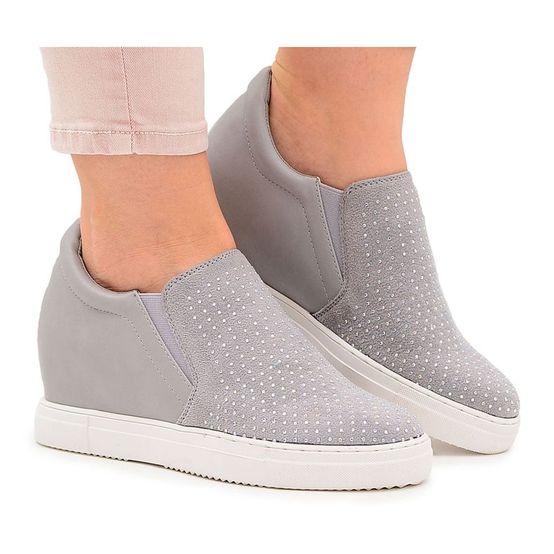 Lu Boo Sneakers für Damen mit durchbrochenen Kristallen Grau Simmi