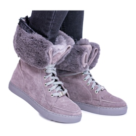 Graue Wildleder Booties Lu Boo Timberki mit Fell
