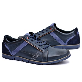 KOMODO Marineblaue Sportlederschuhe für Herren Syko