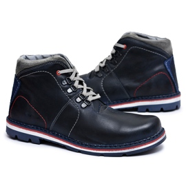 Mario Boschetti Tesla Marineblaue warme Lederstiefel für Herren