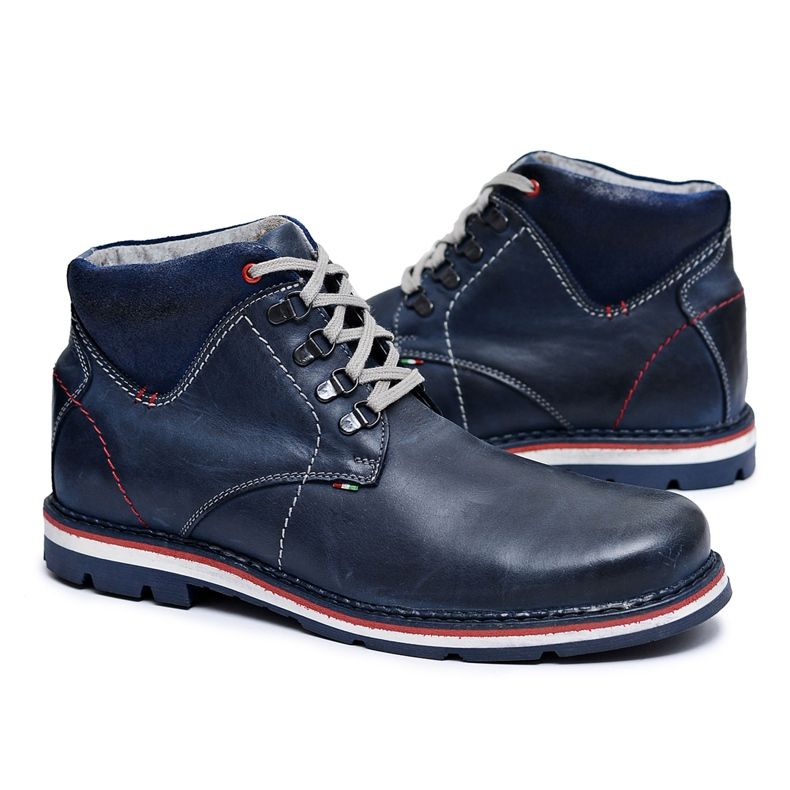 Gino Tuzzi Marineblaue Herren Lederstiefeletten Warmer Tesla Pelz navy blau