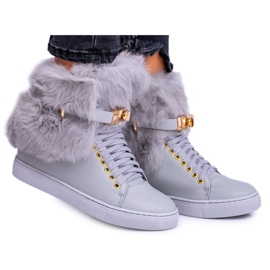 Lu Boo Graue Stiefel mit natürlichem Gisele-Fell