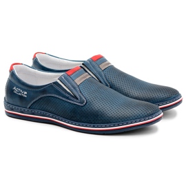 Joker Herren Slip On Schuhe aus perforiertem Marineblauem Leder Mello