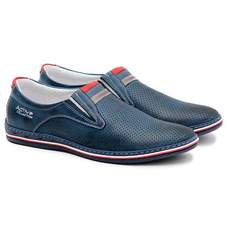Joker Herren Slip On Schuhe aus perforiertem Marineblauem Leder Mello navy blau