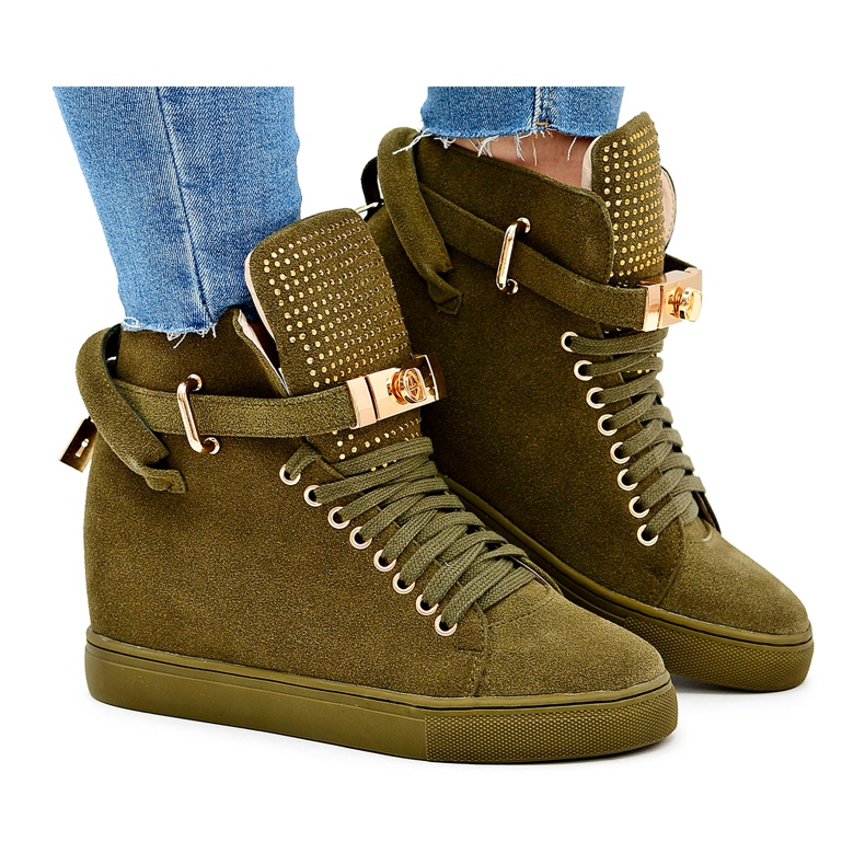 Damen Sneaker Lu Boo Wildleder Goldenes Vorhängeschloss Olive Elani grün