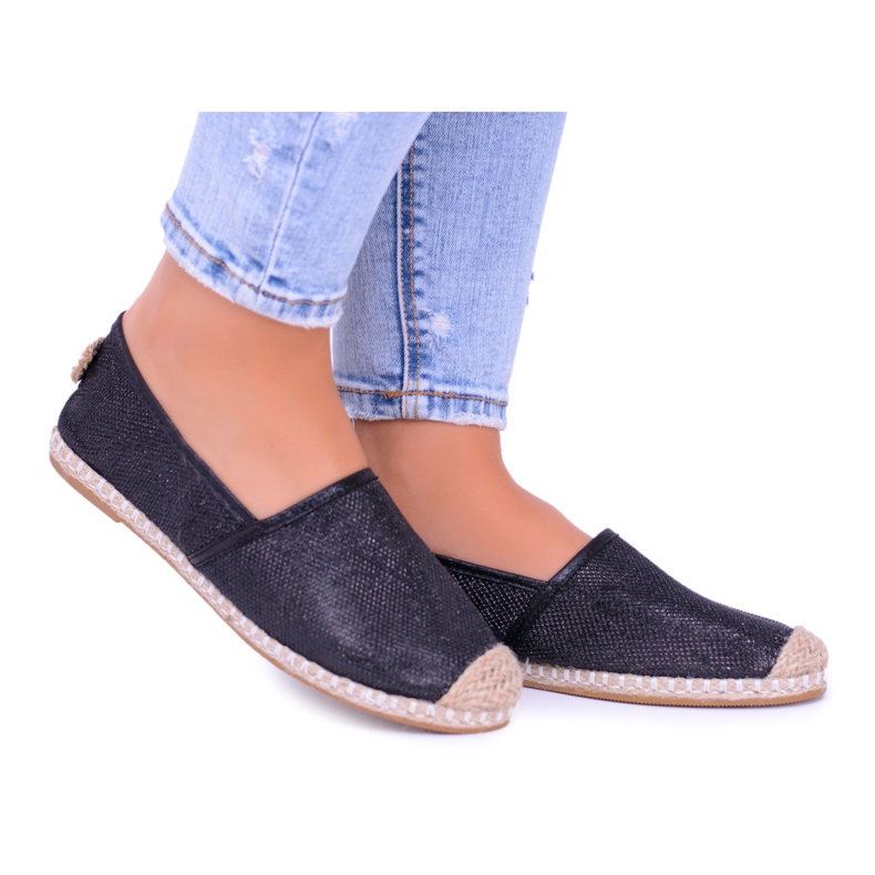 Lu Boo Black Glitter Damen Espadrilles Slip On Miravet schwarz