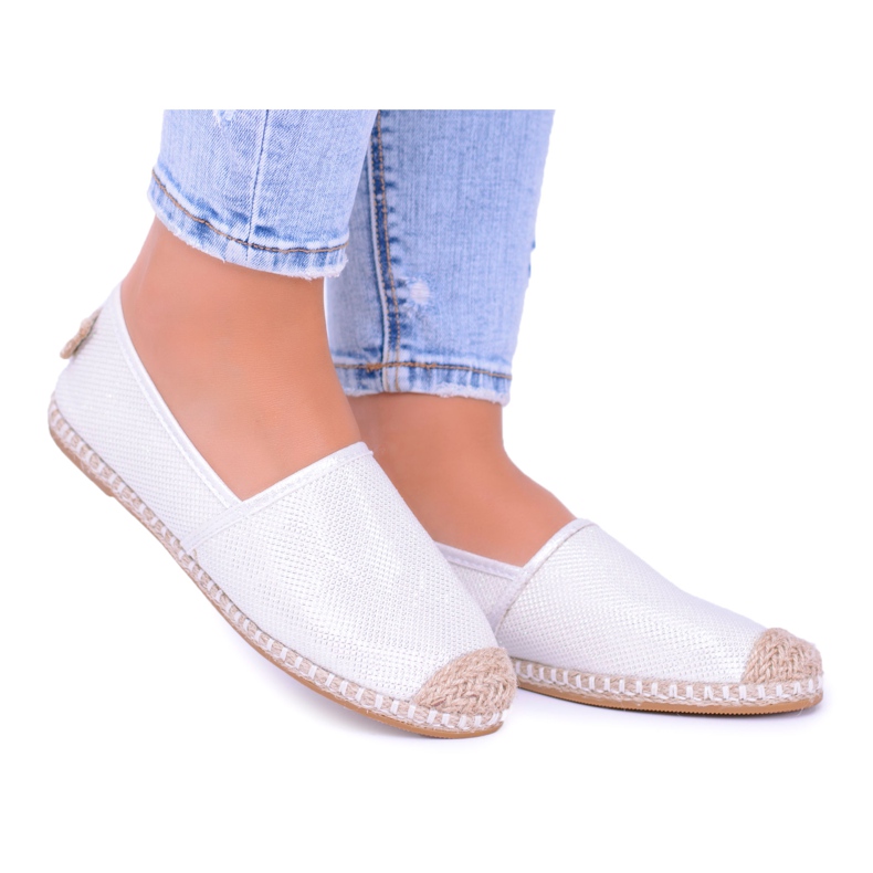 Lu Boo Weiß Damen Espadrilles Slip On Brokat Miravet