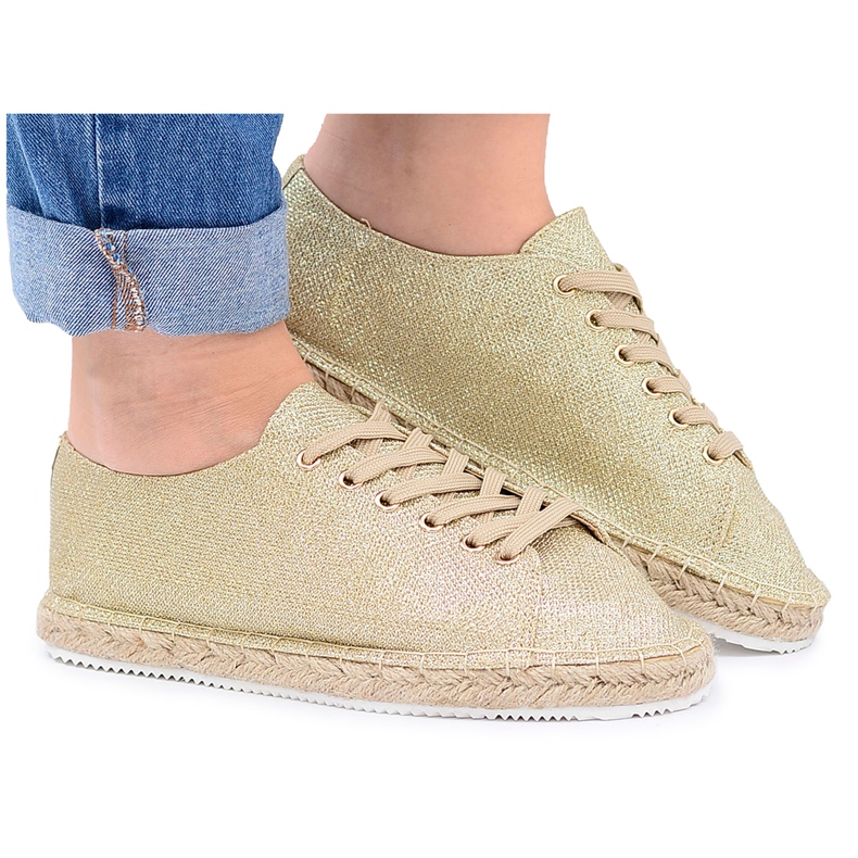 Lu Boo | Goldene Glitzer-Feen-Espadrilles aus Leinen