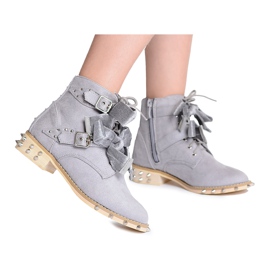 Lu Boo | Graue Kinderstiefel mit Nietenschleifen LittleCamila