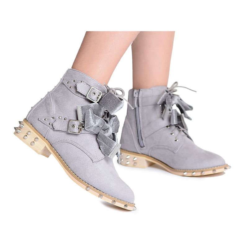 Lu Boo | Graue Kinderstiefel mit Nietenschleifen LittleCamila