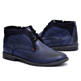 Polbut Herrenstiefel, Leder mit Fell gewärmt, Marineblau Lotta