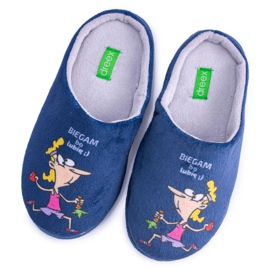 Dreex Plush Damen Hausschuhe Marineblau Ich laufe, weil ich mag