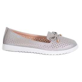 Weide Durchbrochene Loafer mit Glitzer grau