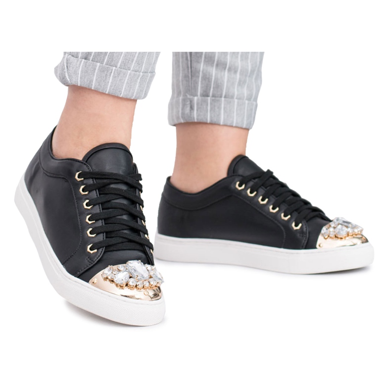 Lu Boo Schwarze Sneaker mit glänzenden Kristallen