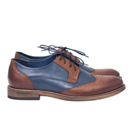 Nikopol Marineblau Leder Herren Elegante Schuhe Mortes braun