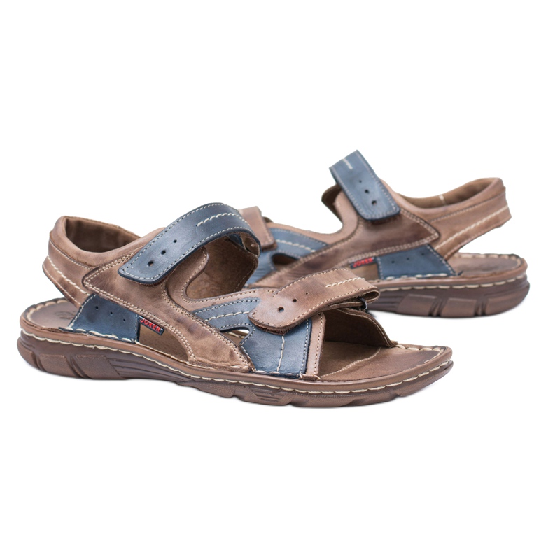 Joker Braune Herrensandalen aus Leder mit Klettverschluss Jeremi