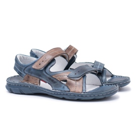 Joker Marineblaue Ledersandalen für Herren mit Klettverschluss Jeremi