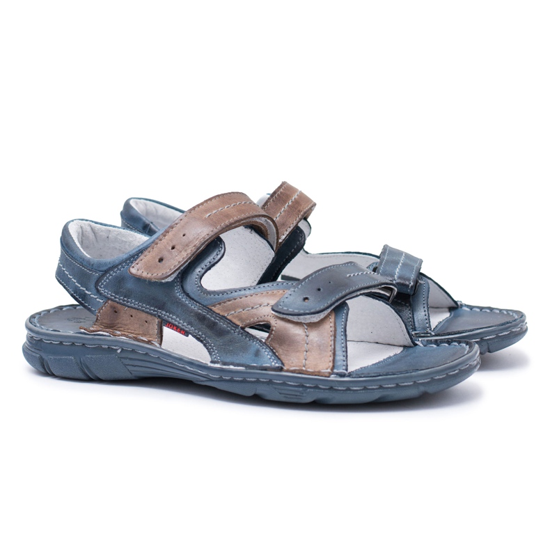 Joker Marineblaue Ledersandalen für Herren mit Klettverschluss Jeremi navy blau